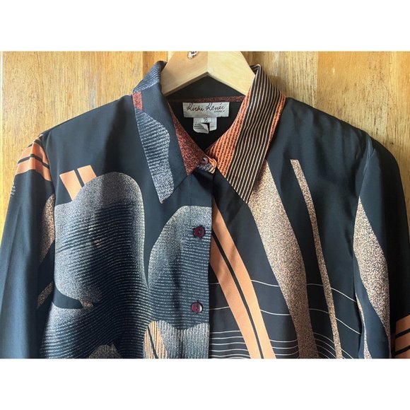 Ricki Renne  Size 16 Vintage Modern Black & Rust Coloured Blouse Aus Designer - Picture 5 of 15